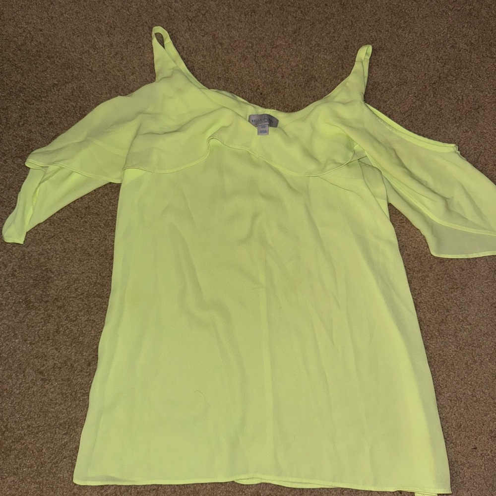Belle Sky Lime Cold-Shoulder Blouse